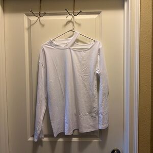 White Long Sleeve Top with Unique Neckline